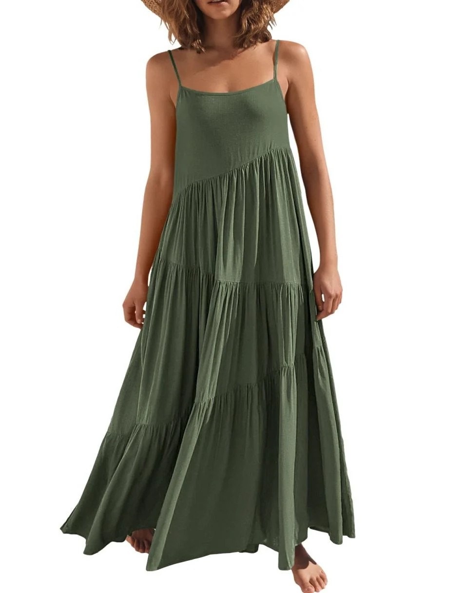 Anrabess Asymmetric Tiered Sleeveless Maxi Beach Dress Size S